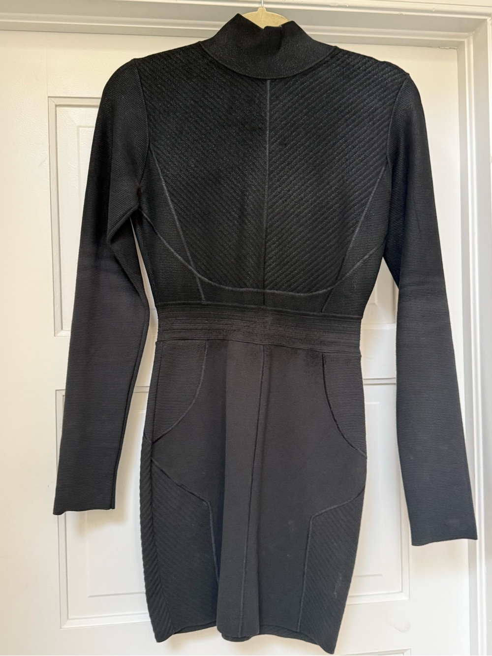 Just Cavalli Black Long-Sleeve Mock Neck Bodycon Dress with Contour Paneling